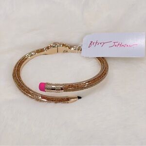 NEW‎ Betsey Johnson Gold Glitter Pencil Pink Eraser Bracelet Cuff